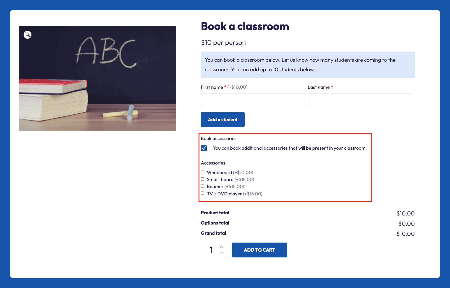 Example of a conditional field on a product page