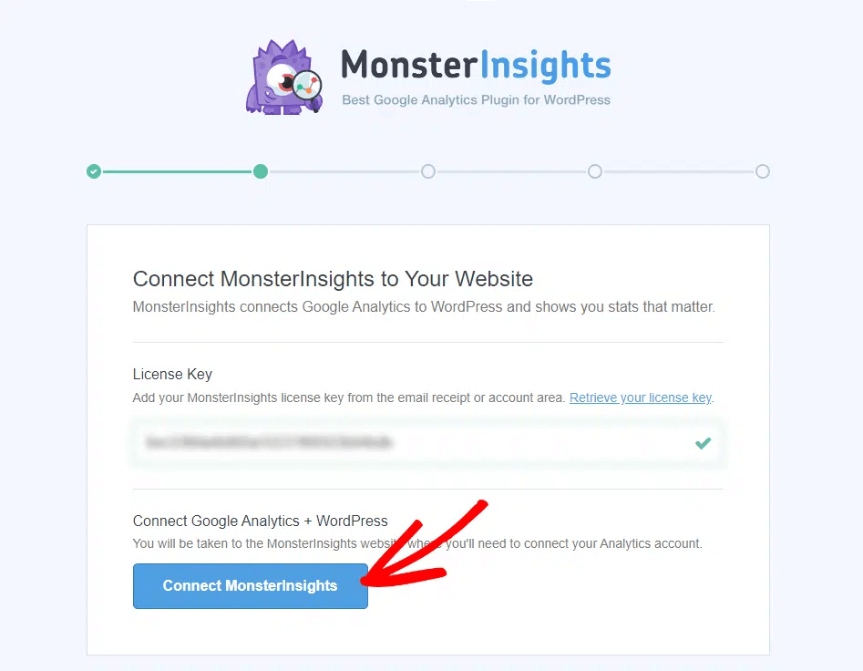 MonsterInsights setup wizard – connecting Google Analytics and WordPress