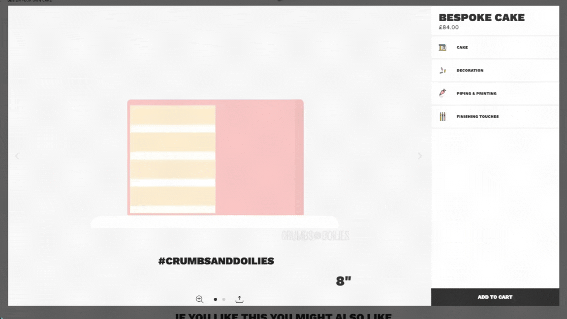 Crumbs & Doilies interactive custom cake builder
