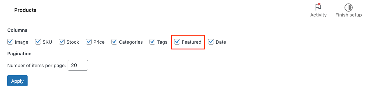 Enabling the Featured column