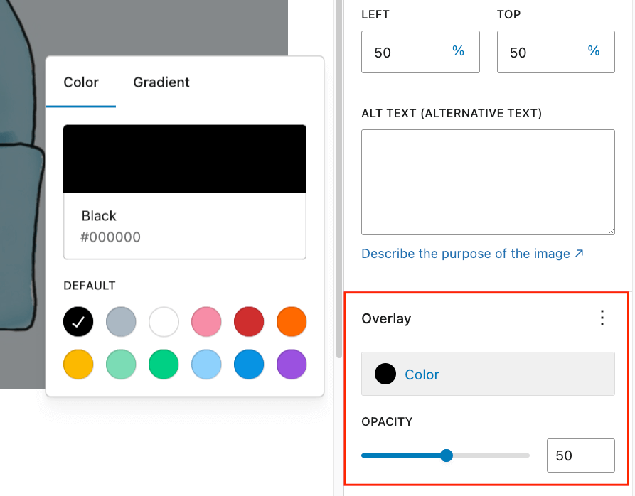 Adjusting the Overlay settings for the Featured Product Block