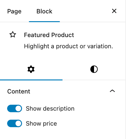 Description and price toggle for Featured Product Block