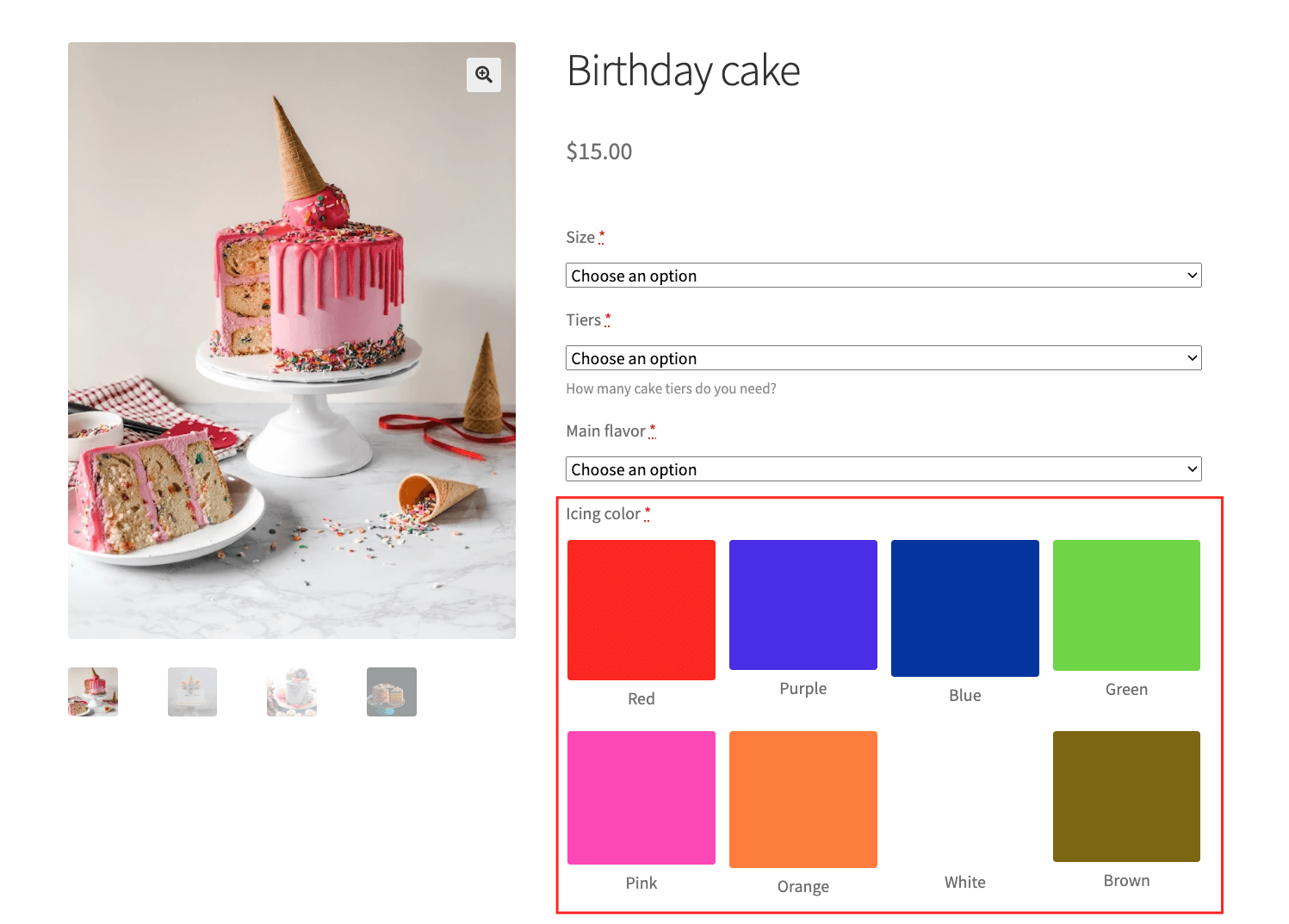 Example of image swatches on a product page