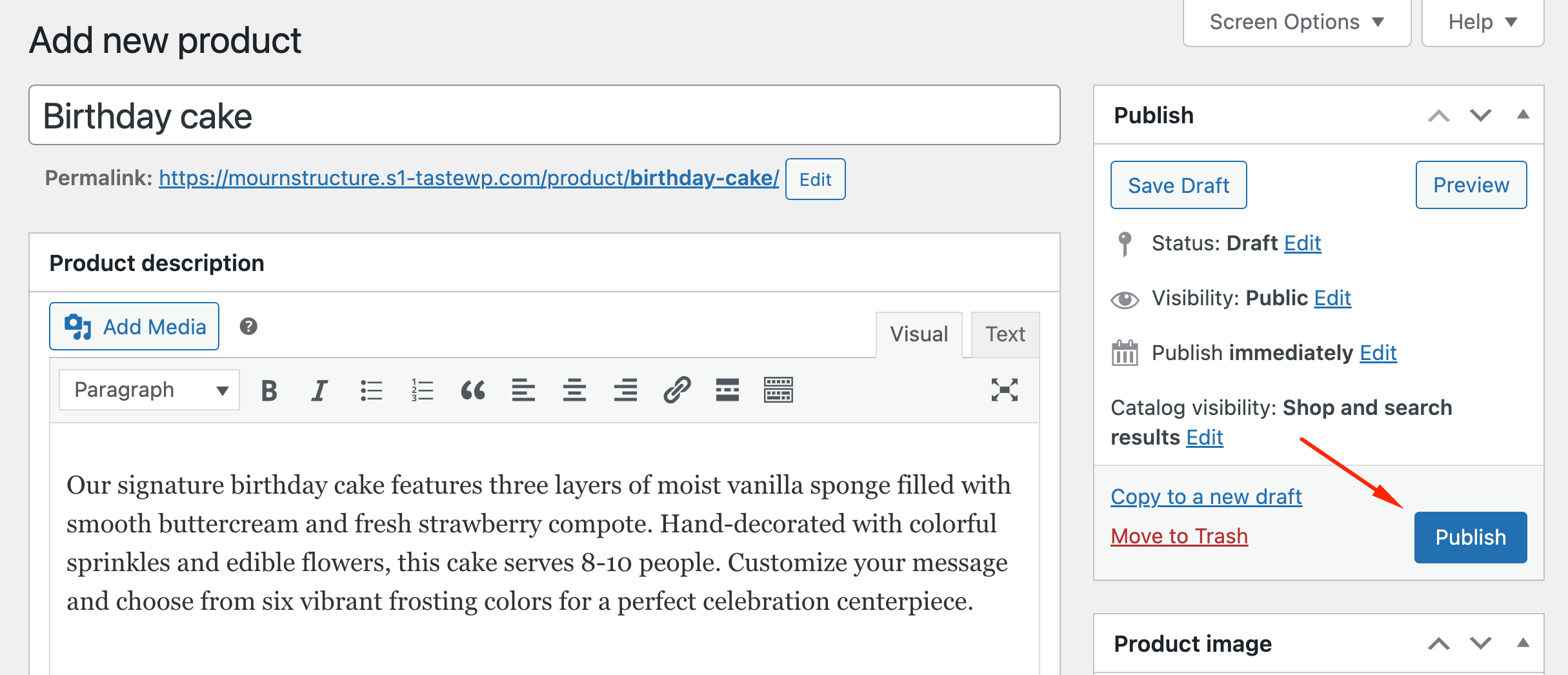 Publishing a product in WooCommerce