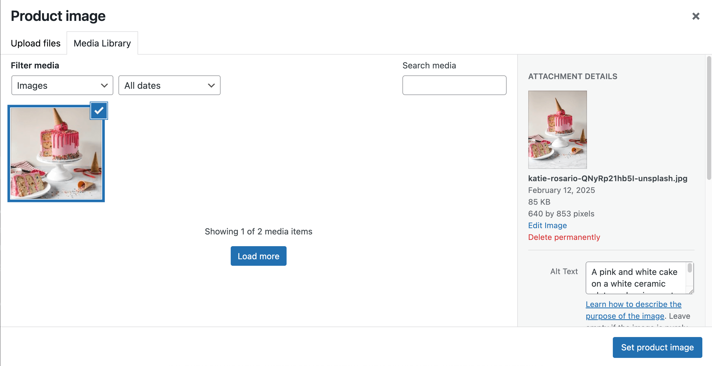 Adding a product image in WooCommerce