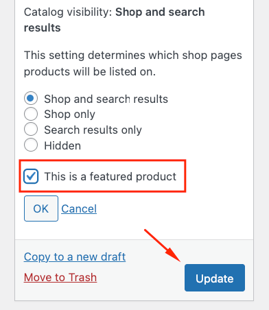 Toggling the “This is a featured product” option