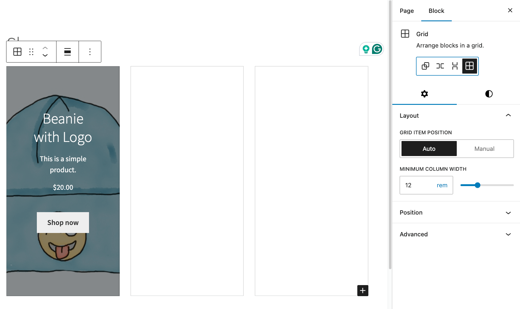 Choosing the grid layout to insert multiple Featured Product Blocks