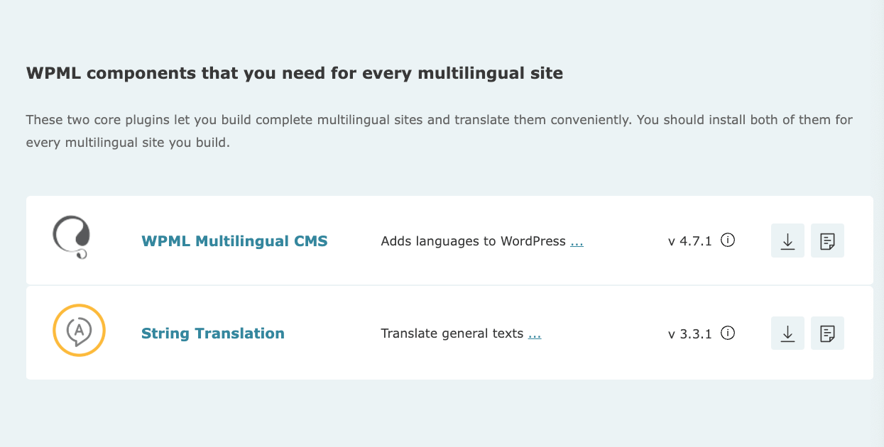 Components you need to manually install WPML to WordPress