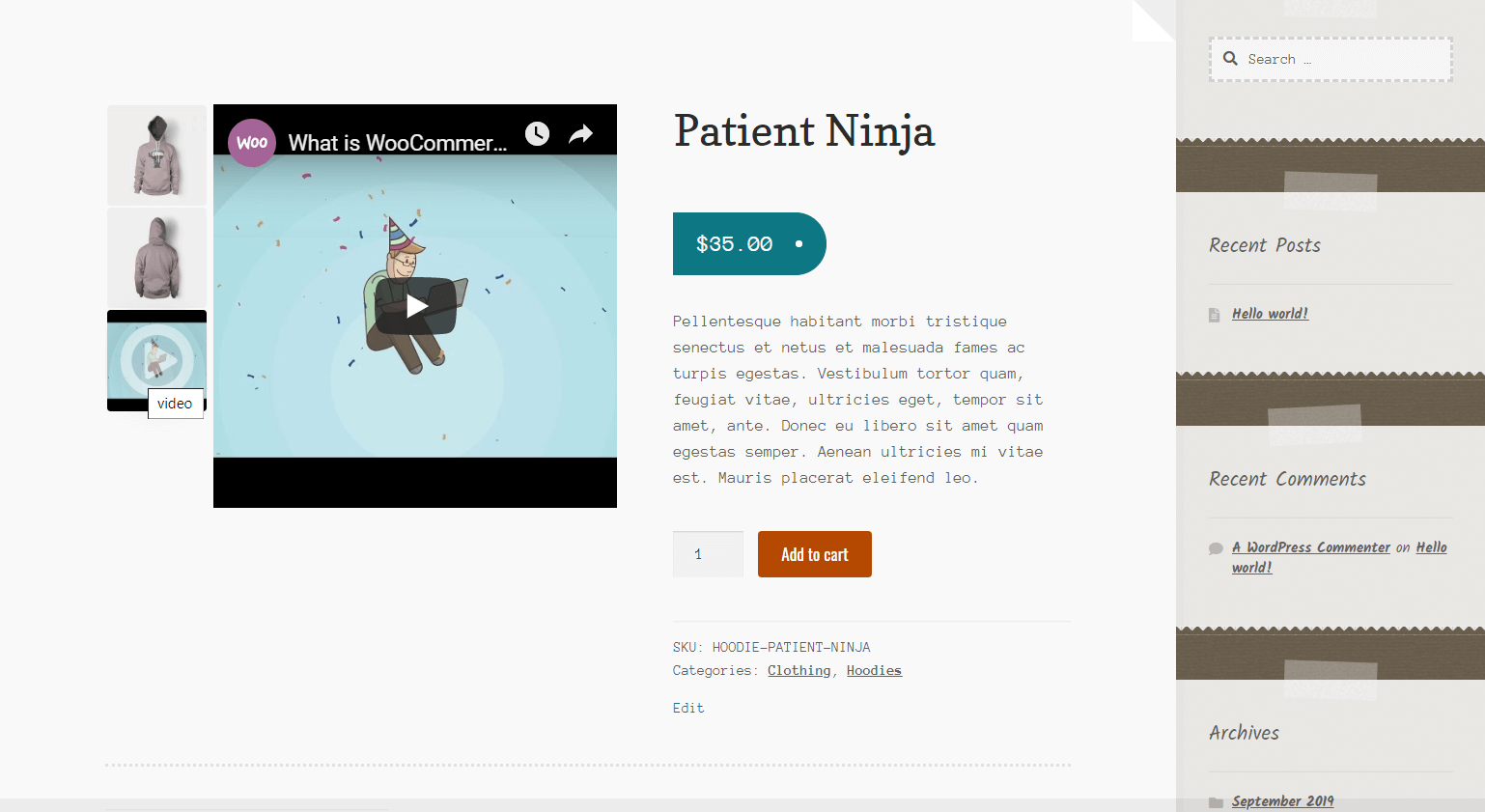 Example of a video in a product gallery by Product Video Gallery for WooCommerce