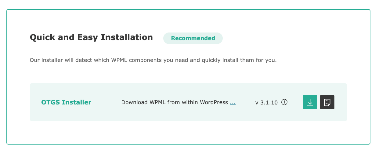Downloading the OTGS installer for WPML