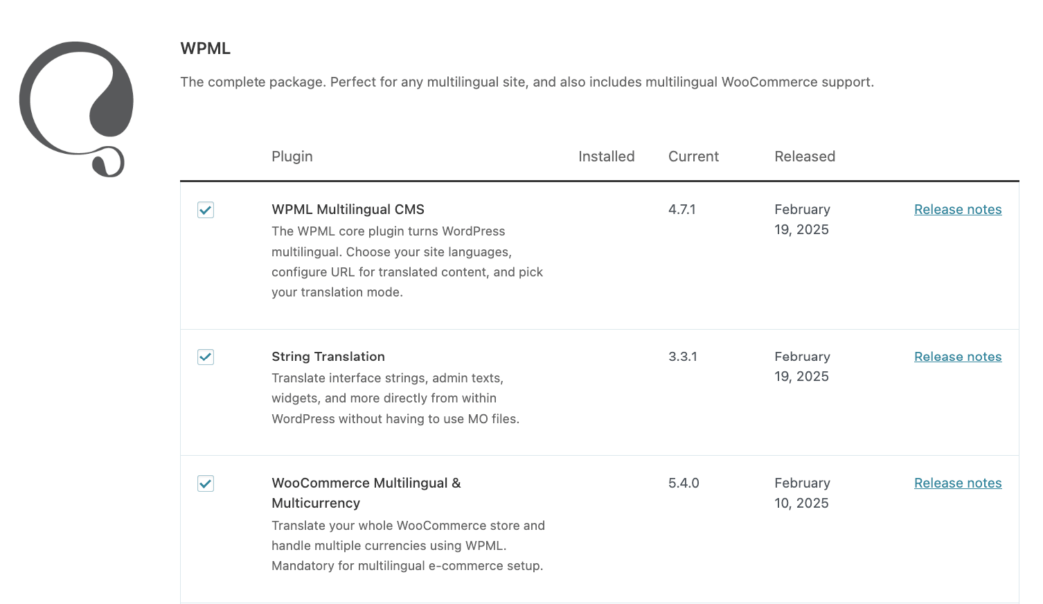 List of related plugins that you should download alongside WPML