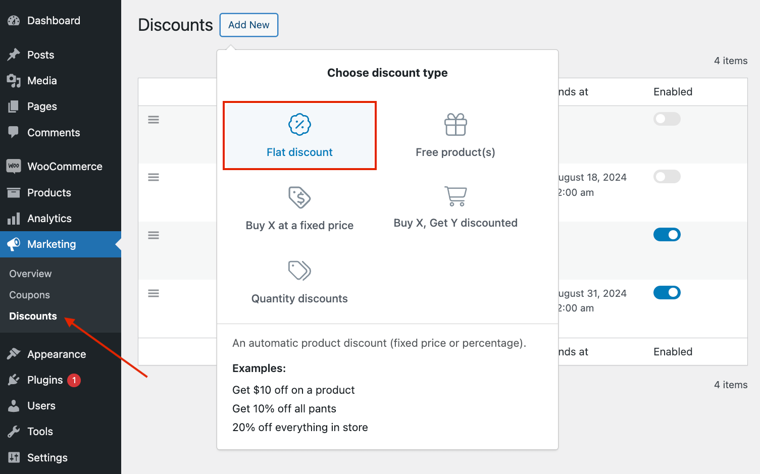 Creating a flat discount type