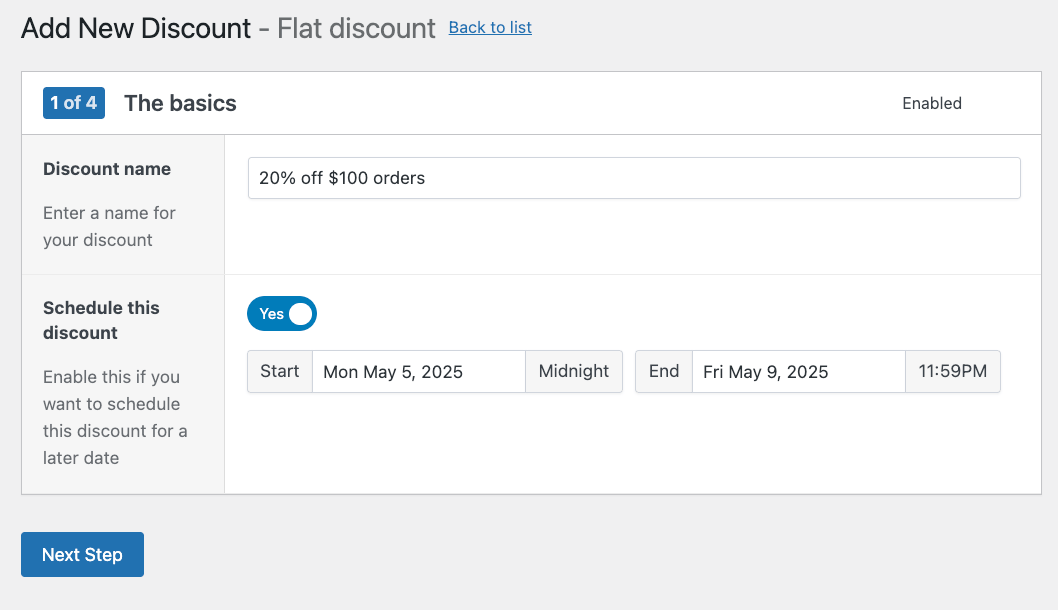 Naming and scheduling a flat discount
