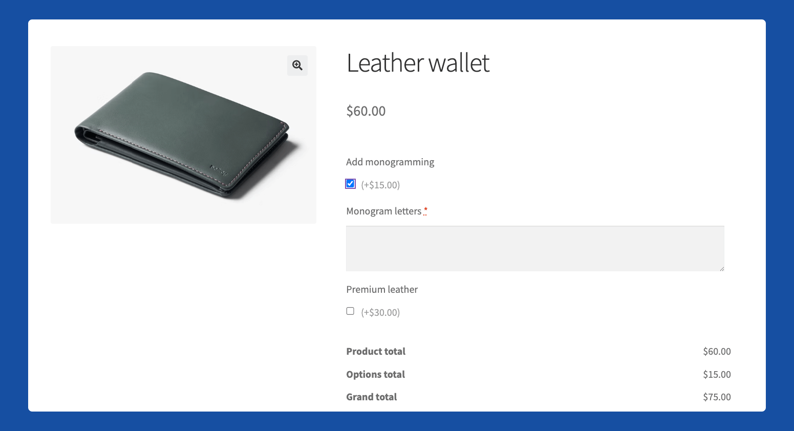 3-Extra product options that increase the price