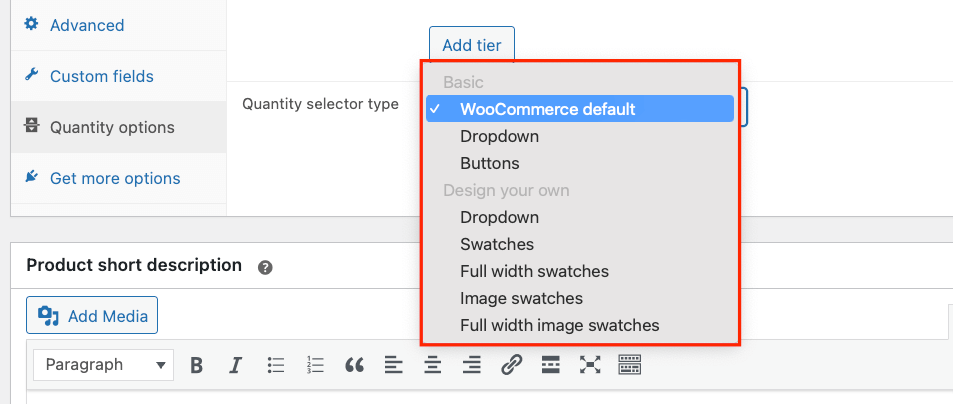 6 – Choosing the quantity selector type