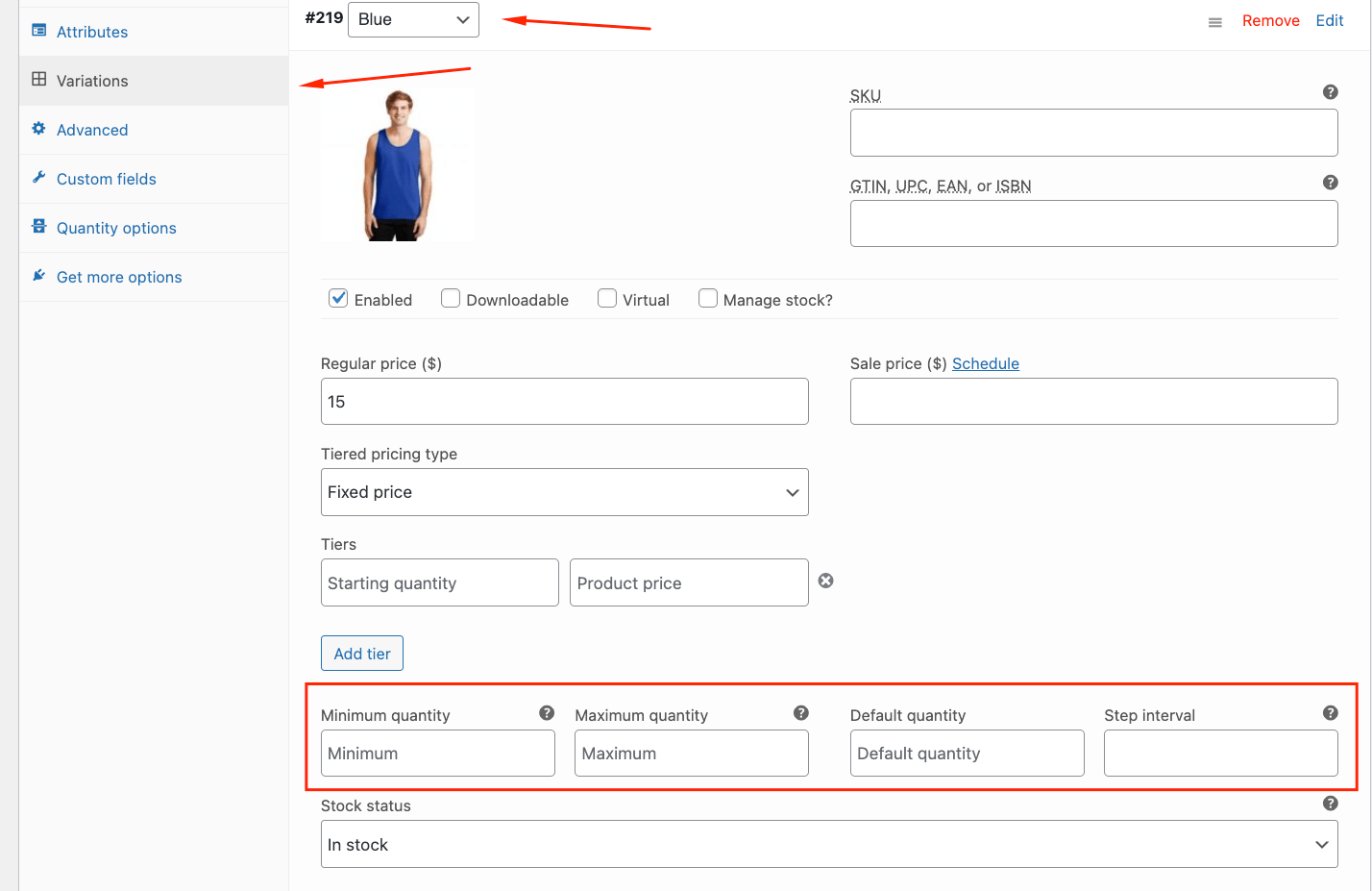 9 – Setting minimum and maximum for a specific variation