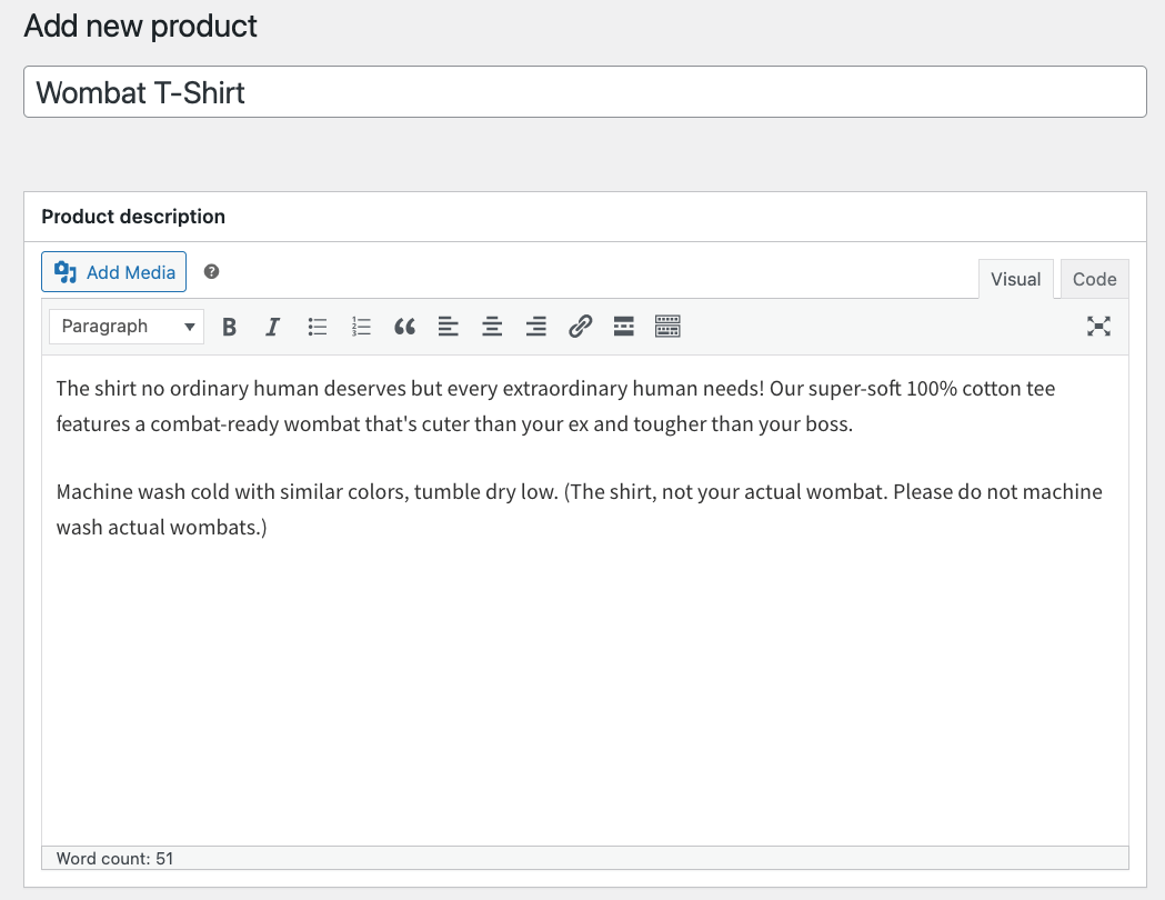 12 – Add a name and description for a variable product