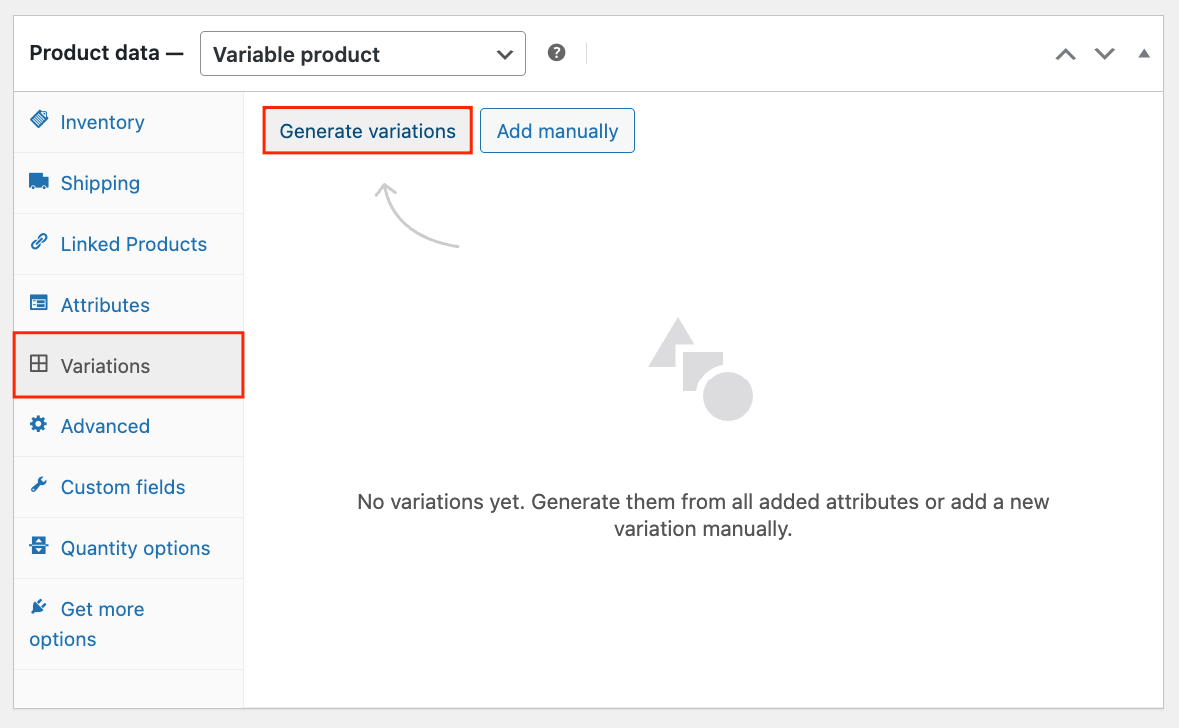 15 – Button to generate variations from all added attributes