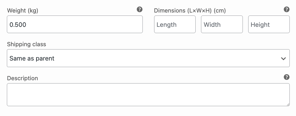 18 – Shipping settings area for a product variation