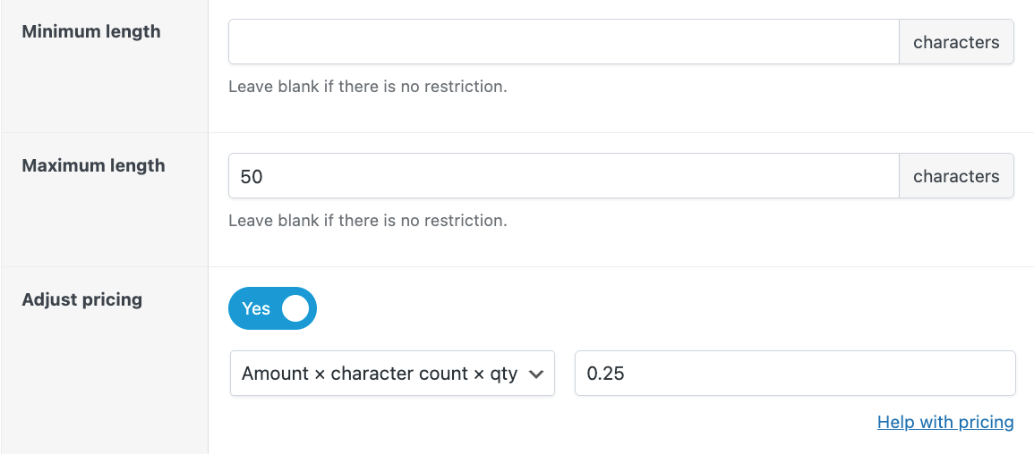 28 – Adjust pricing according to characters entered