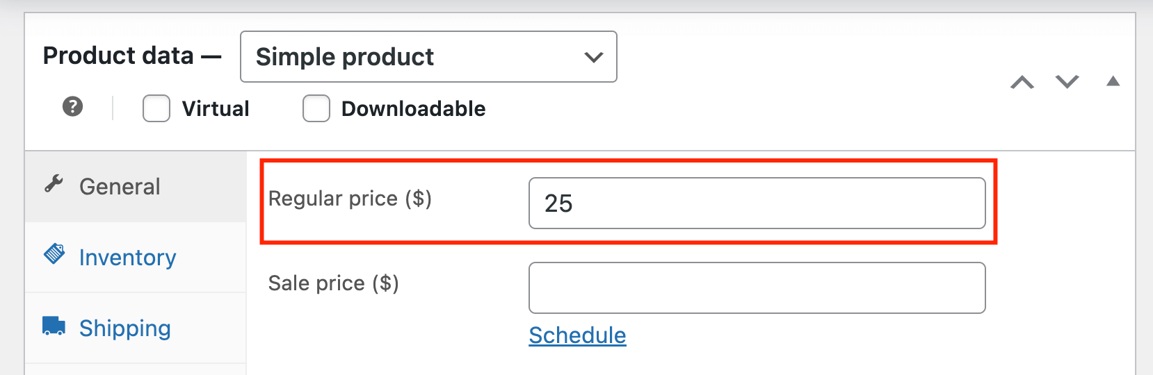 5 – Adding a regular price to the simple product