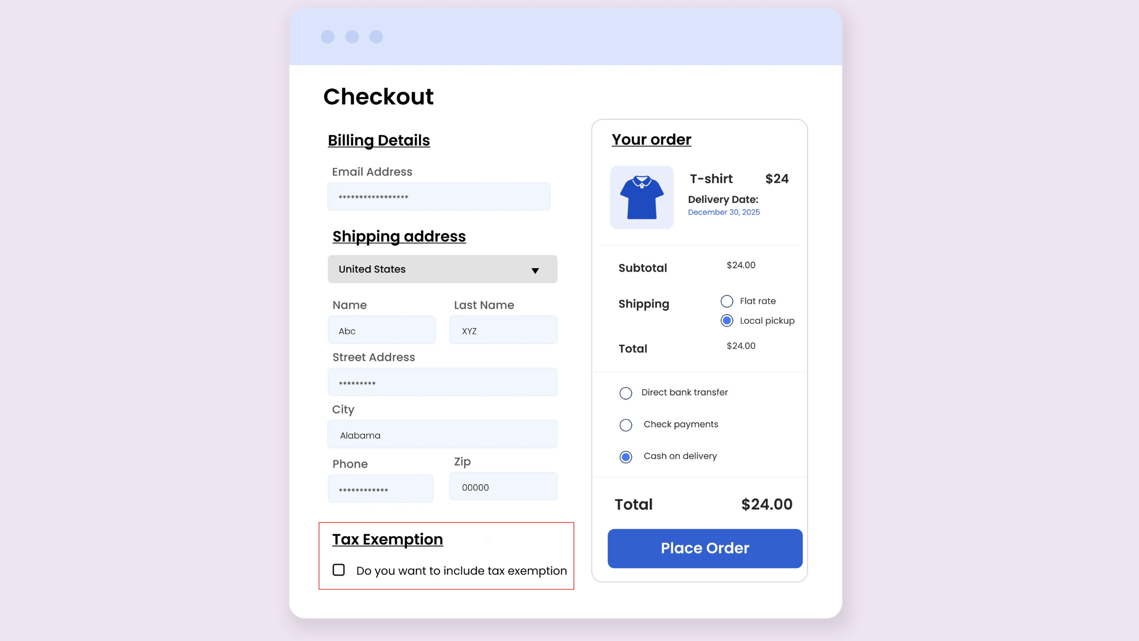 5 – Tax Exemption checkbox at checkout