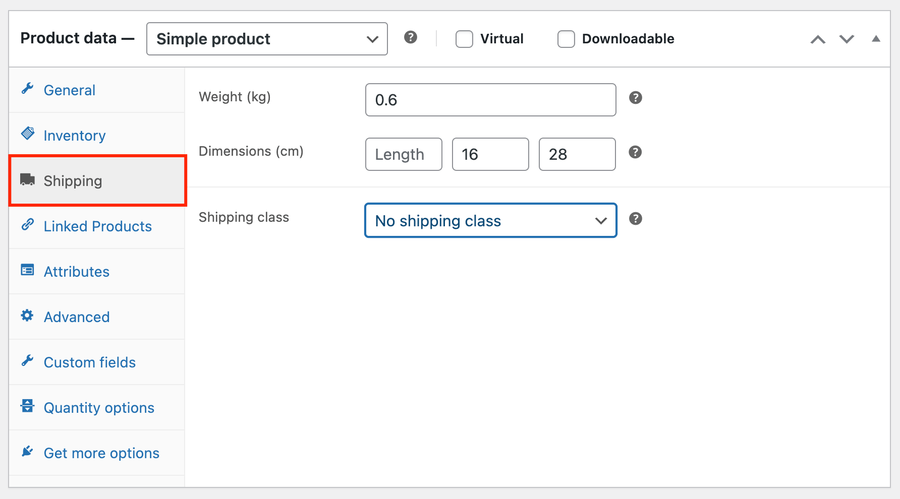 7 – Adjusting the shipping settings for a simple product