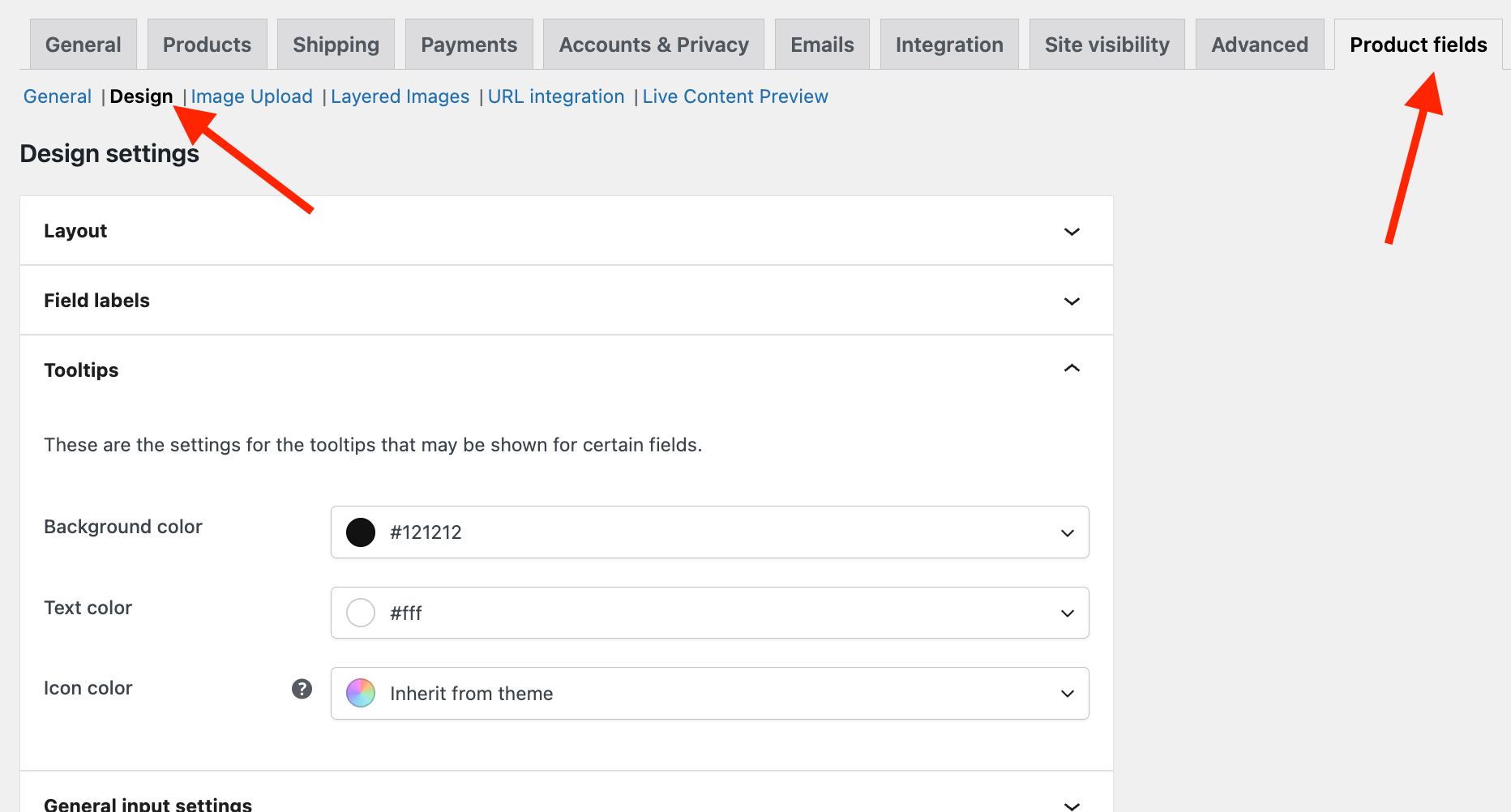 APF design settings in the WP admin backend
