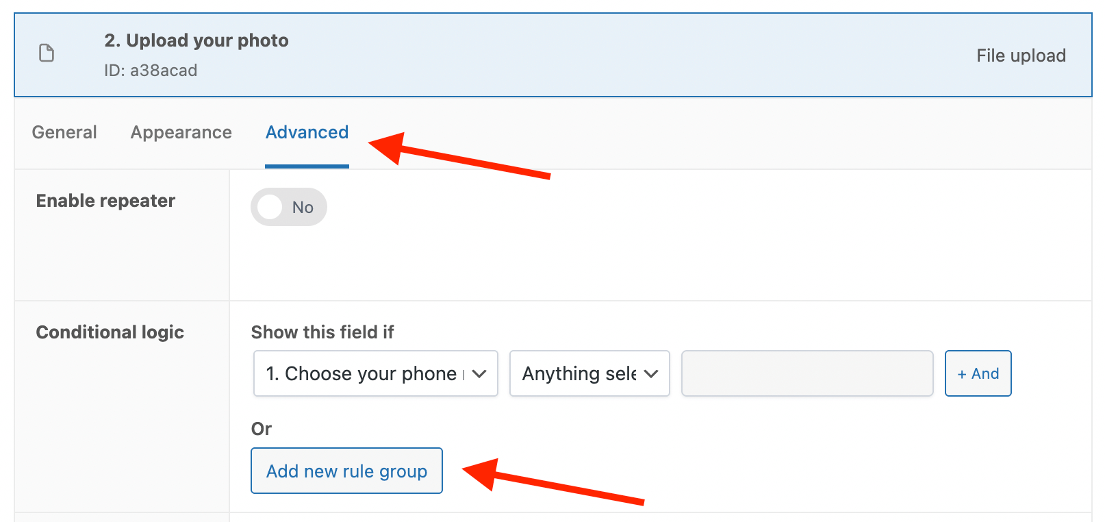 Add conditional logic to an APF field