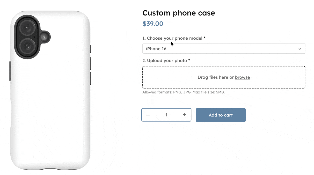 Demo of changing the main gallery image based on product selection in WooCommerce