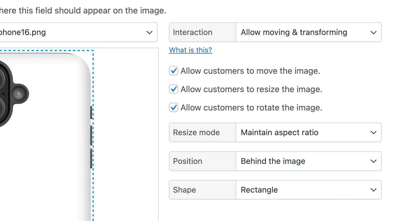 Detailed settings on how to live preview an uploaded image