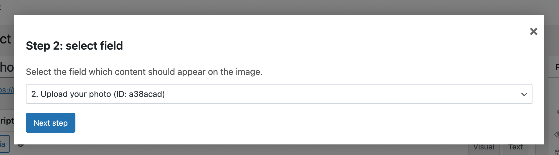 Live content preview configuration: step 2 - seect the field which content should be displayed.