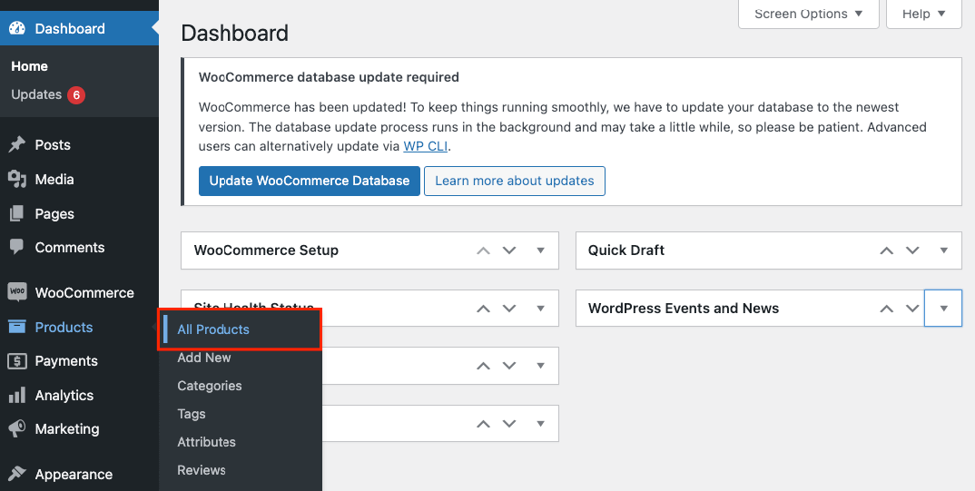 1 – Navigate to the Products page in WooCommerce