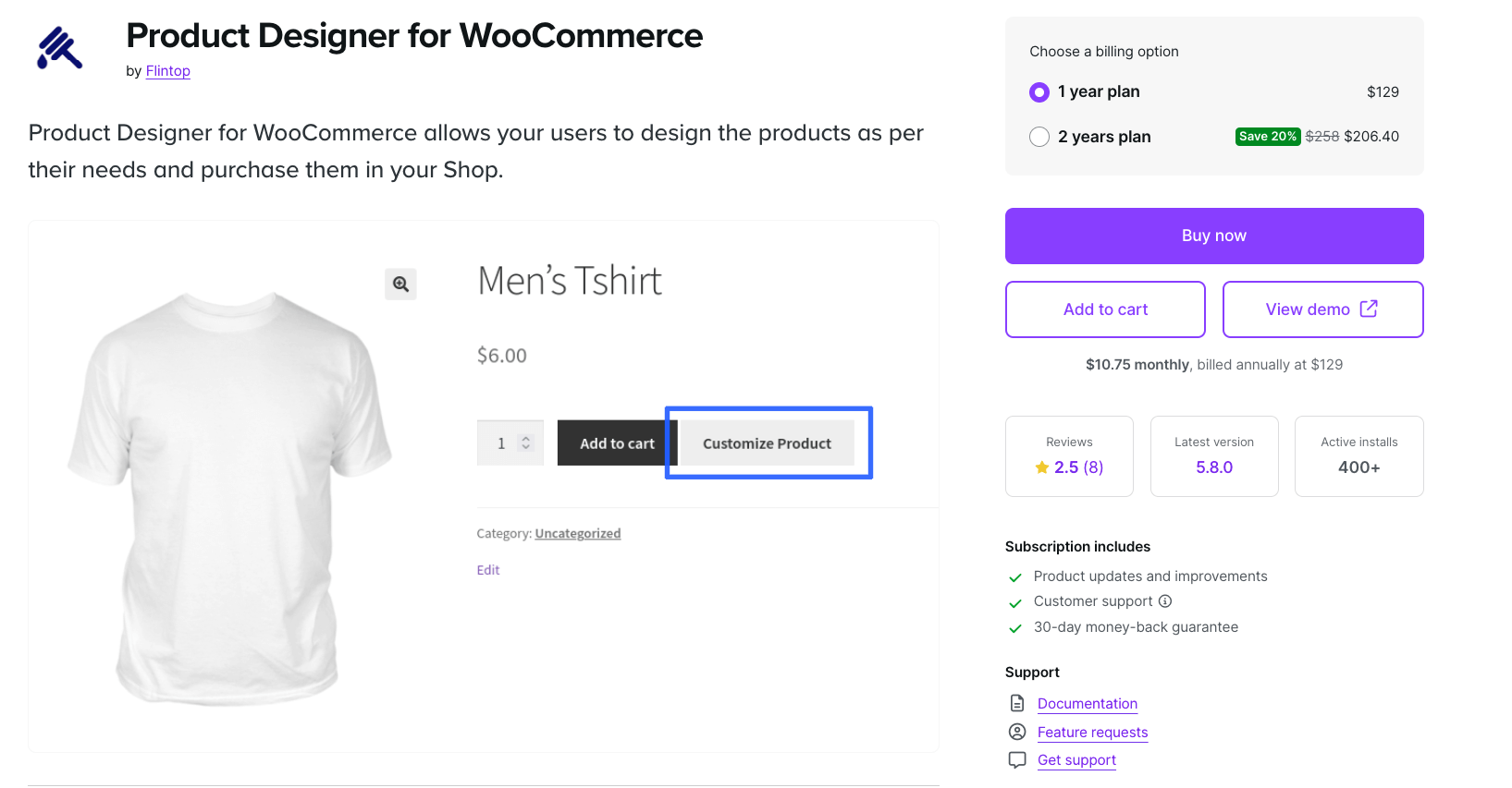 10 – Product Designer for WooCommerce product page