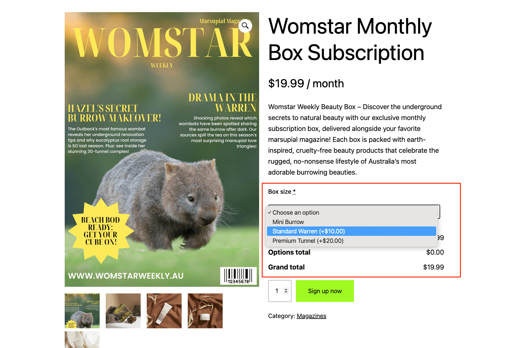 14 – Box size options on the front end