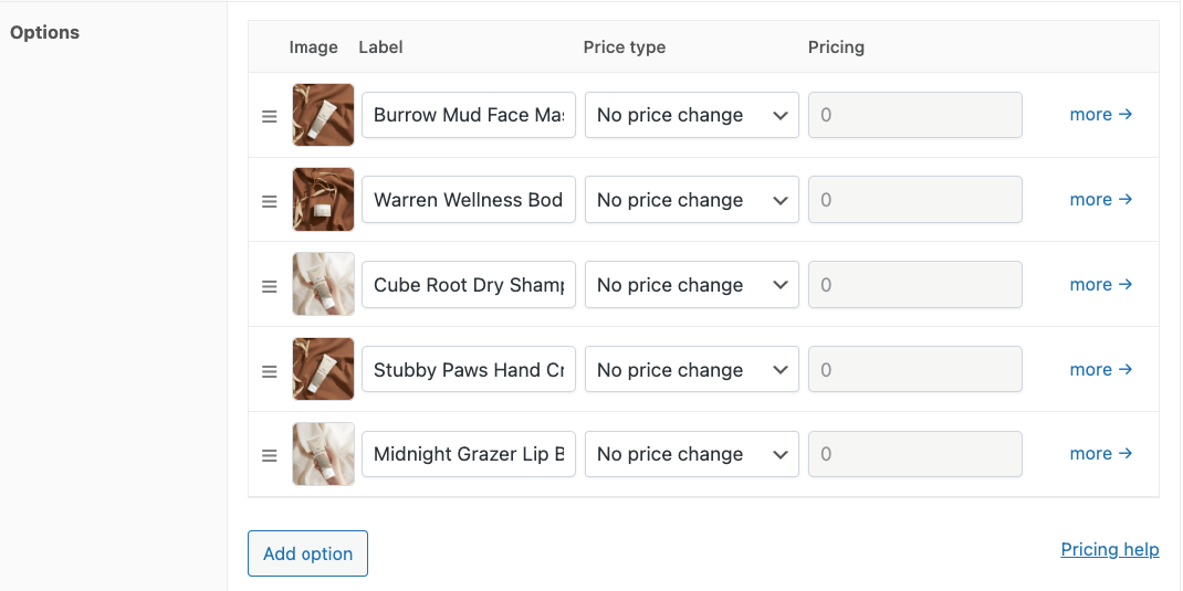 16 – Image swatches options: Images, labels, price types