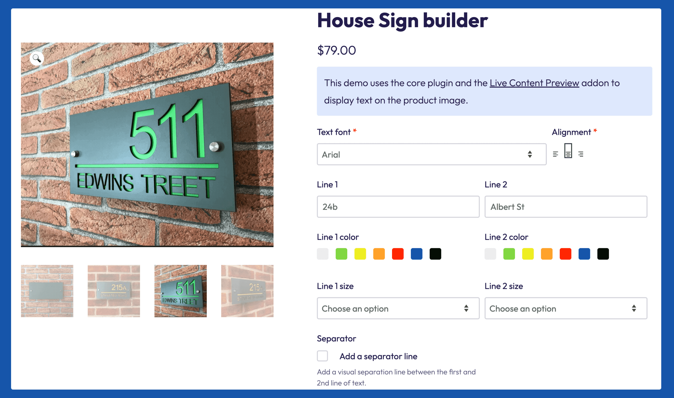2 – Example of a product with multiple fields for customization