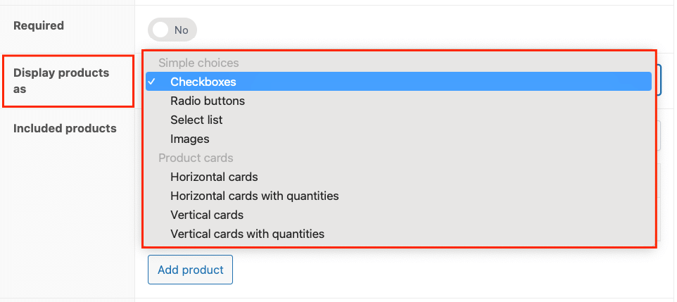 22 – Dropdown menu with the different options to display products