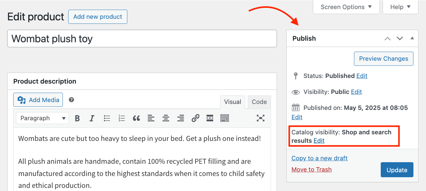 3 – Navigating to the Catalog visibility section