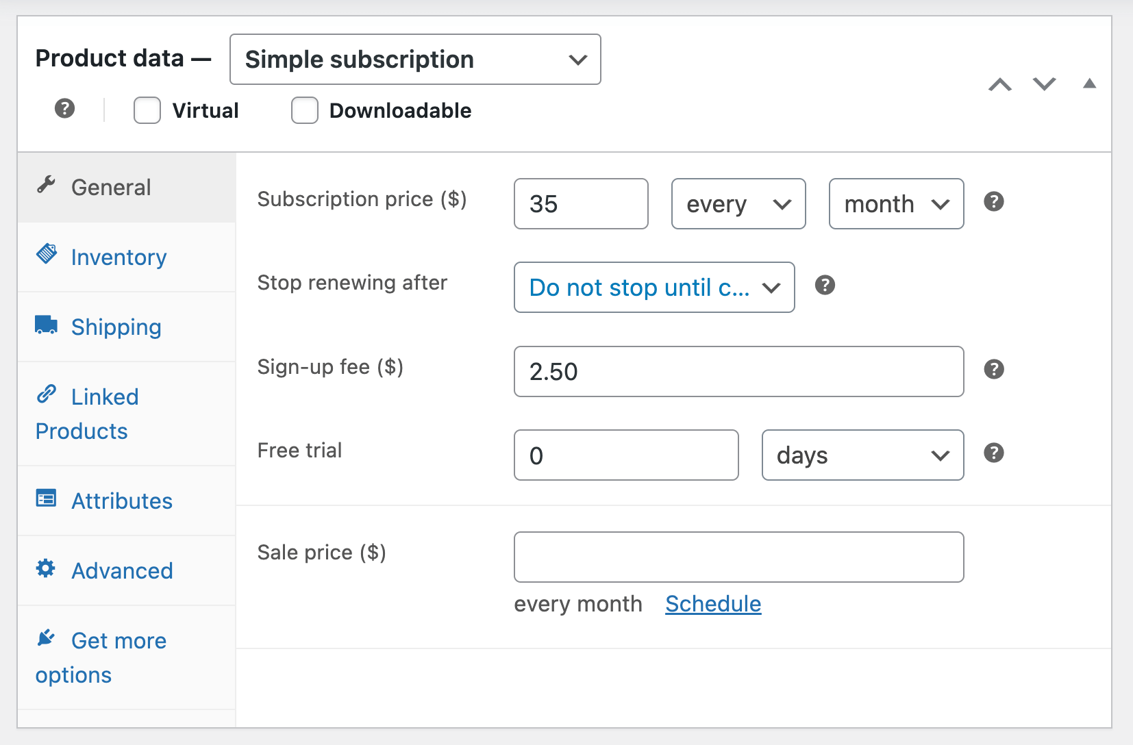 4 – Simple subscription pricing settings