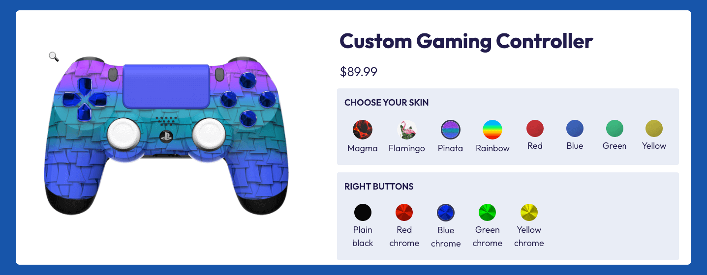 5 – Example of a product that changes its preview based on the customer selection
