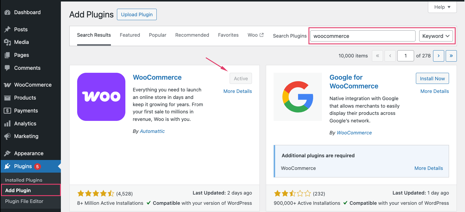 1 – Downloading and installing the WooCommerce plugin in WordPress
