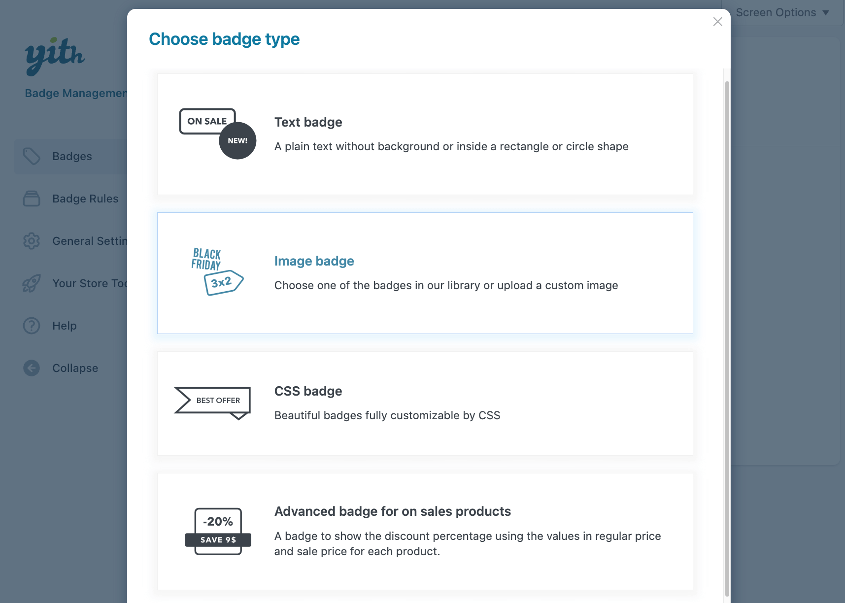 Choosing the badge type
