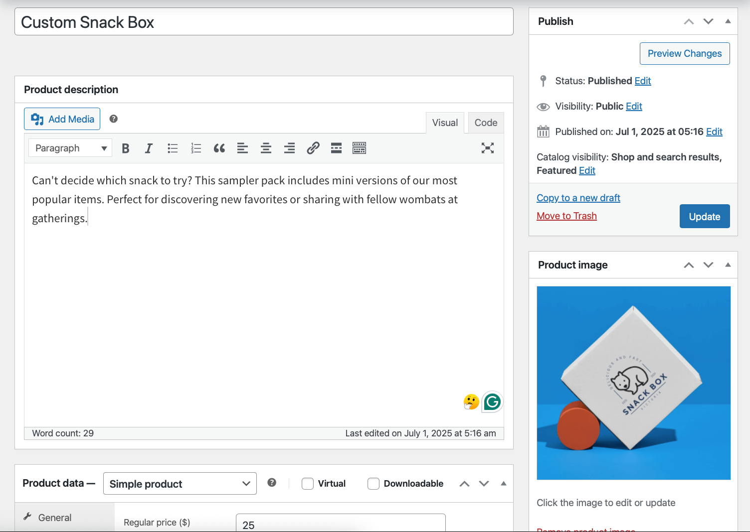 Creating a new snack box product