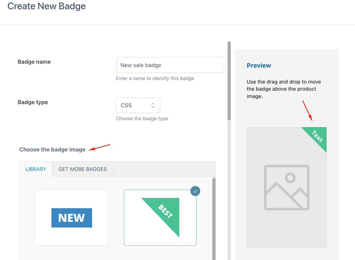 Naming the badge and choosing a badge image