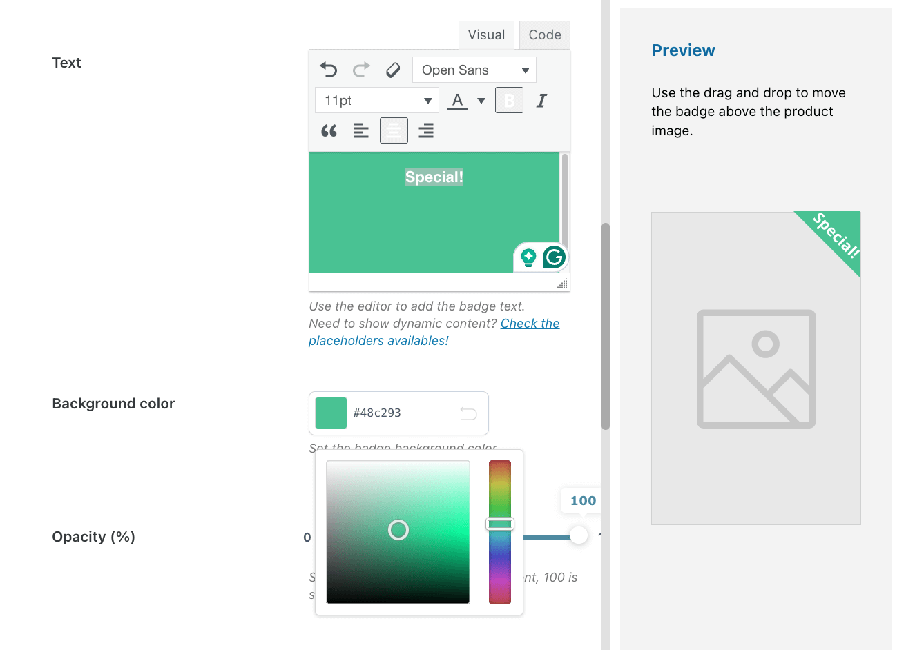 Choosing the badge text and customizing the colors