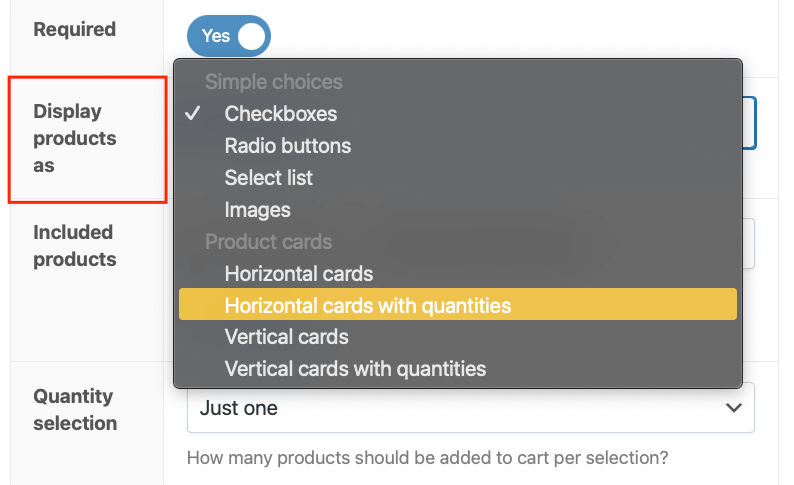 Different ways to display the products on the page