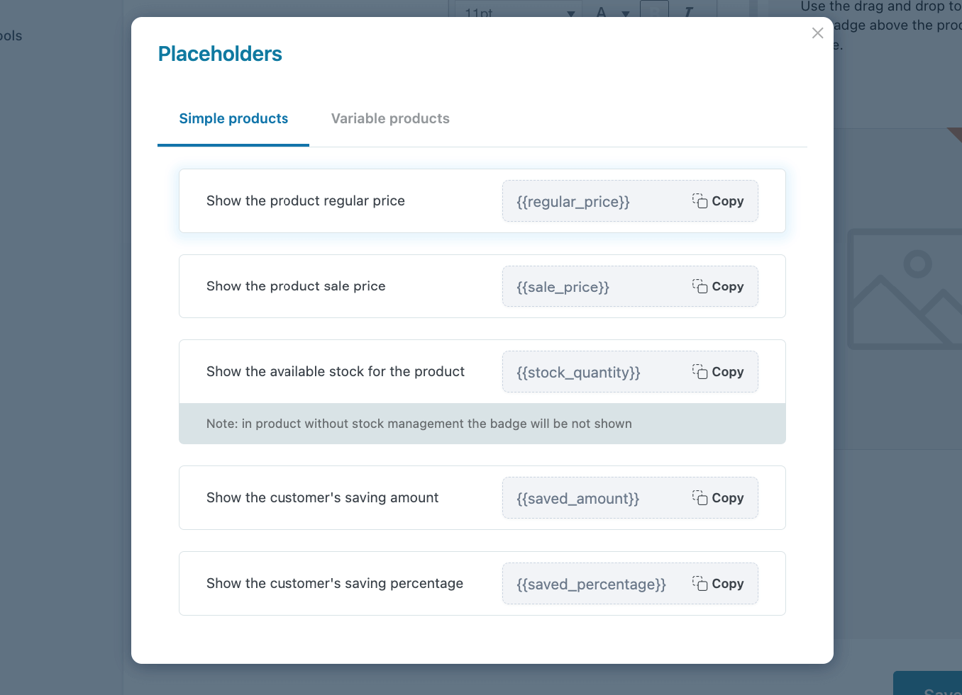 Placeholder text for the badges