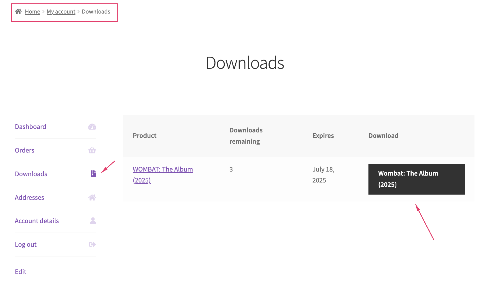 13 – Accessing the downloads in “My account”