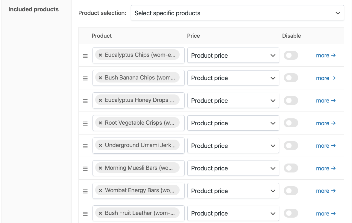 Choosing products manually